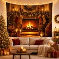 thumbnail image 3 of Lit Fireplace with Garland and Stockings on Stone, Cozy Rustic for Holiday Decor Enthusiasts, Traditional Festive Indoor Art, Christmas Gift Tapestry Wall Hanging for Living Room and Bedroom, 3 of 7