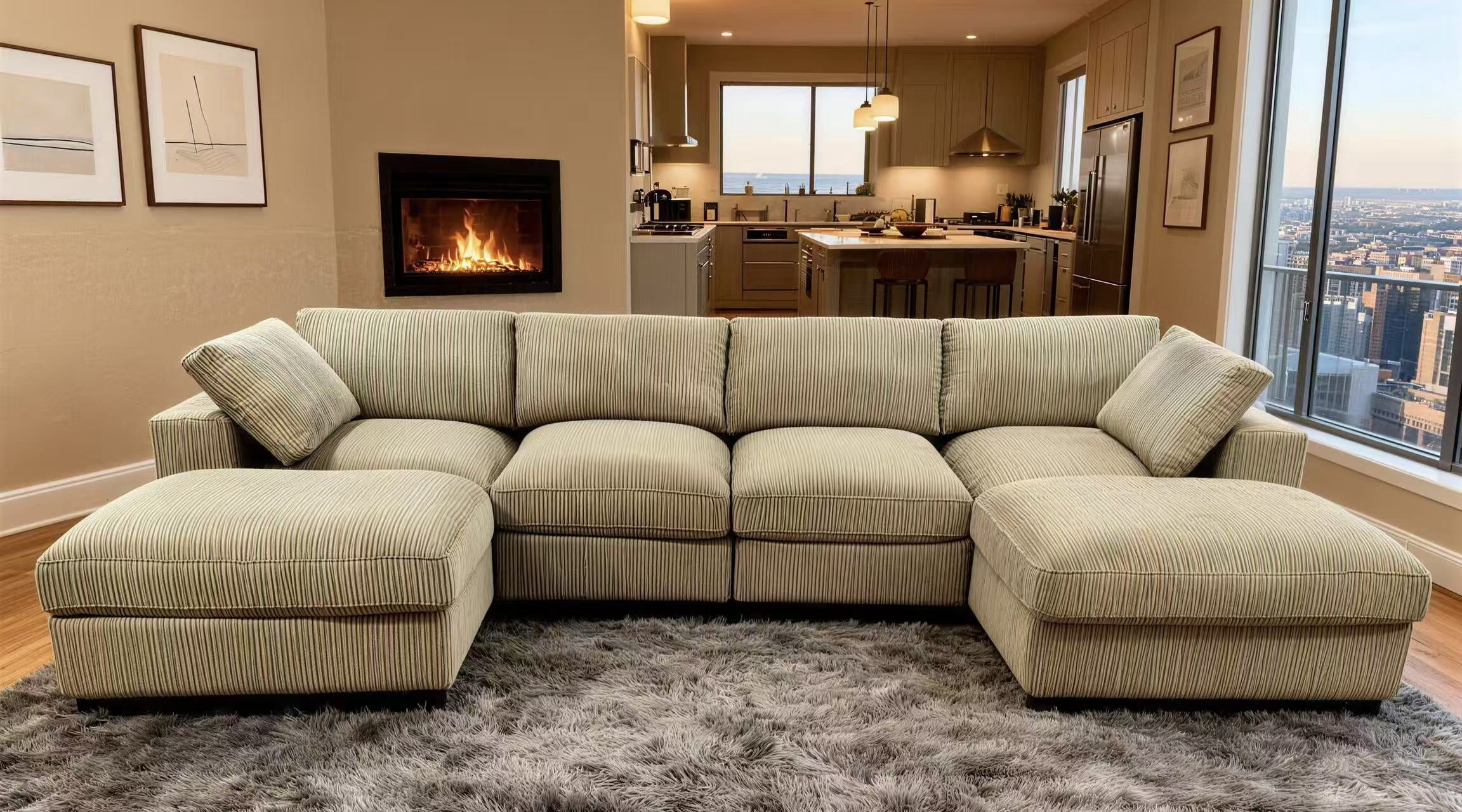 Howcool Cloud Couch Modular Sectional Sofa 6 Seat 132" L Shaped Reversible Convertible Couch, Corduroy Thick Cushion with Movable Ottomans, Washable Removable Cover for Living Room,Camel