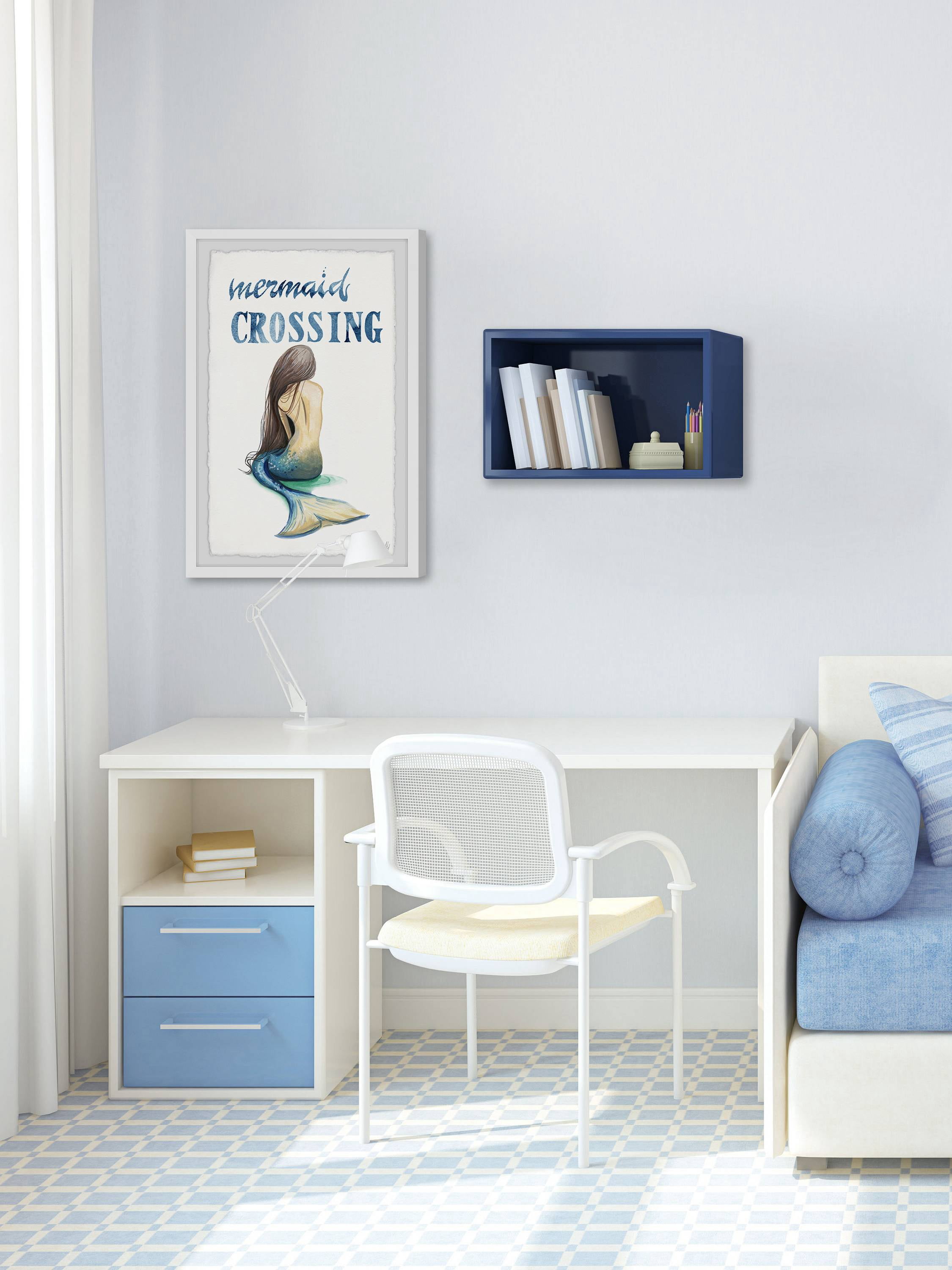 Marmont Hill Mermaid Crossing Back Framed Wall Art, 16.00" x 1.50"