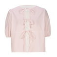 thumbnail image 4 of Lovskoo Tie Front Tops for Women Peplum Tops Striped Babydoll Bow Top Puff Sleeve Tops Short Sleeve Cute Spring Tops Pink, 4 of 7