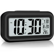 Led Display Alarm Clock Battery Operated Smart Night Light Easy Operation Clock for Kids Heavy Sleepers Bedroom Clock (Black)