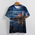 thumbnail image 3 of Lighthouse Sunrise Coast Scenery Pale Blue Tan T Shirts Basic T-Shirt Short Sleeve Ladies Tee Shirt Summer Graphic Clothing, 3 of 6
