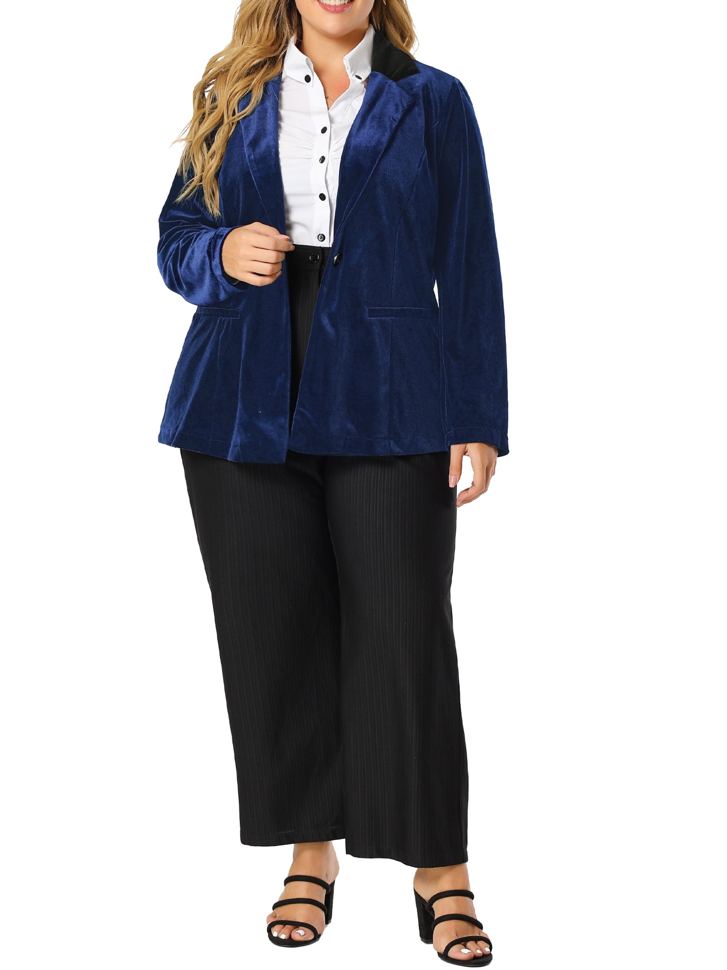 Unique Bargains Juniors' Plus Size Winter Formal Velvet Workwear Blazer