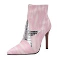 thumbnail image 1 of NECHOLOGY Botas Mujer Adulto Femenino Zapatos Botines de mujer Color sólido Tacón Tacón Decoración de estrella Bloqueo de color Punta media puntiaguda Botas de tamaño Botines Botas (Pink, 9), 1 of 6