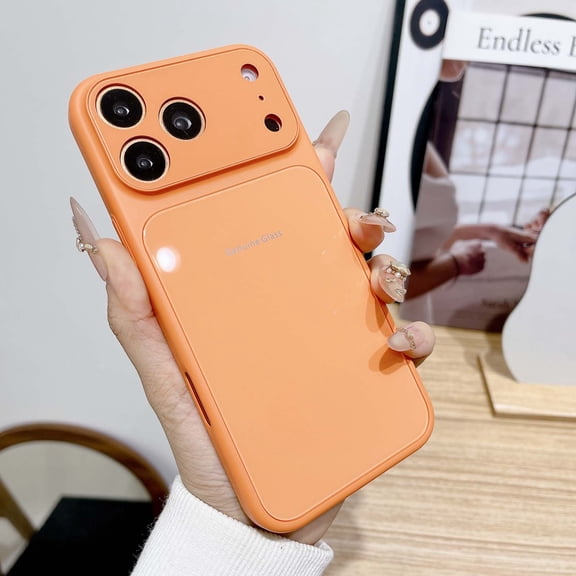 Case for iPhone Air, Luxury Ultra Slim Phone Case with Tempered Glass Back & PC Frame, Lightweight Shockproof Protective Cover with Camera Lens Protector, Orange
