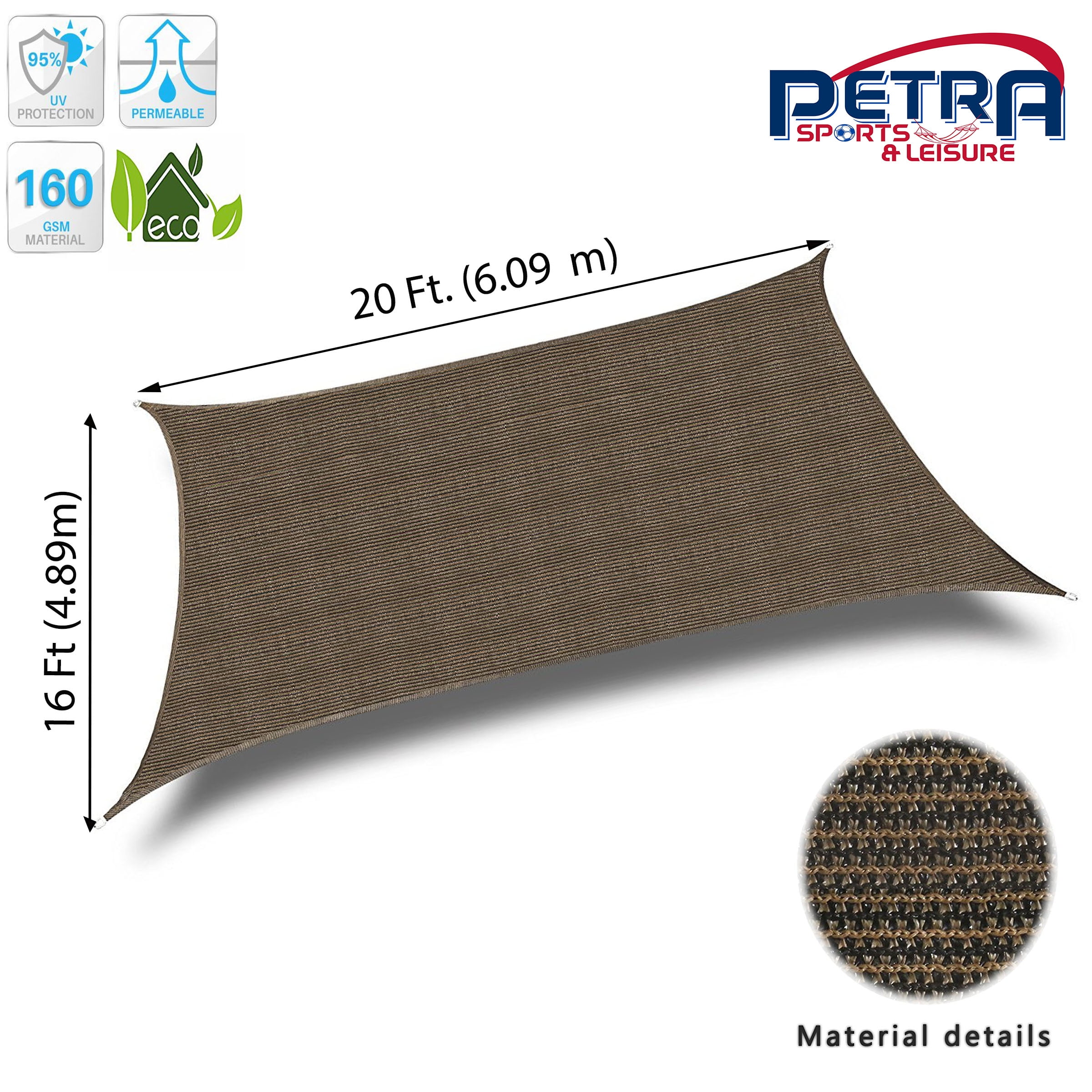 Petra's 20x16 Ft. Rectangle Sun Sail Shade. Durable Woven Outdoor Patio