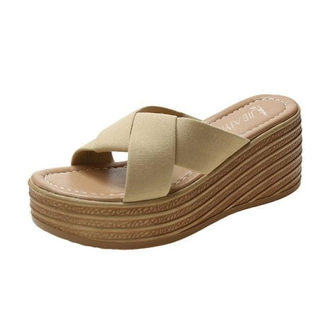 

dmqupv Fashion Summer Women Sandals Wedge Heel Middle Heel Thick Sole Leopard Print Multicolor Go Walk Women Sandals Female flats-sandals Khaki 6.5