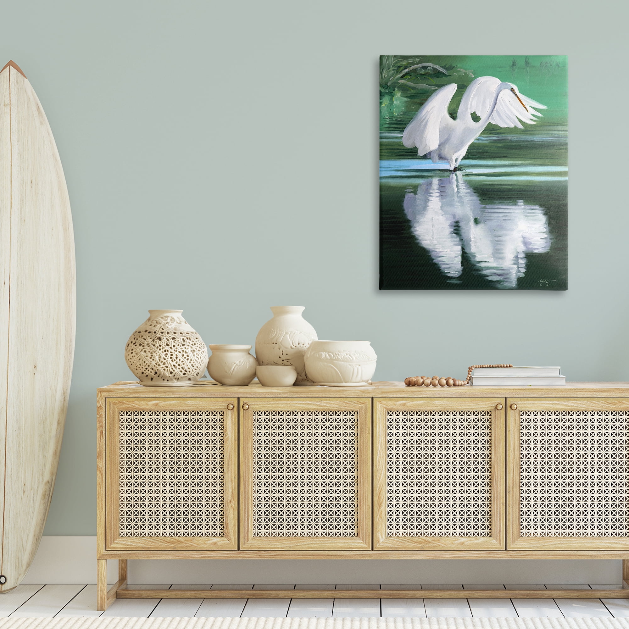 Stupell Industries Egret Flapping Wings Animals & Insects Painting Gallery Wrapped Canvas Art Print Wall Art, 30 x 40