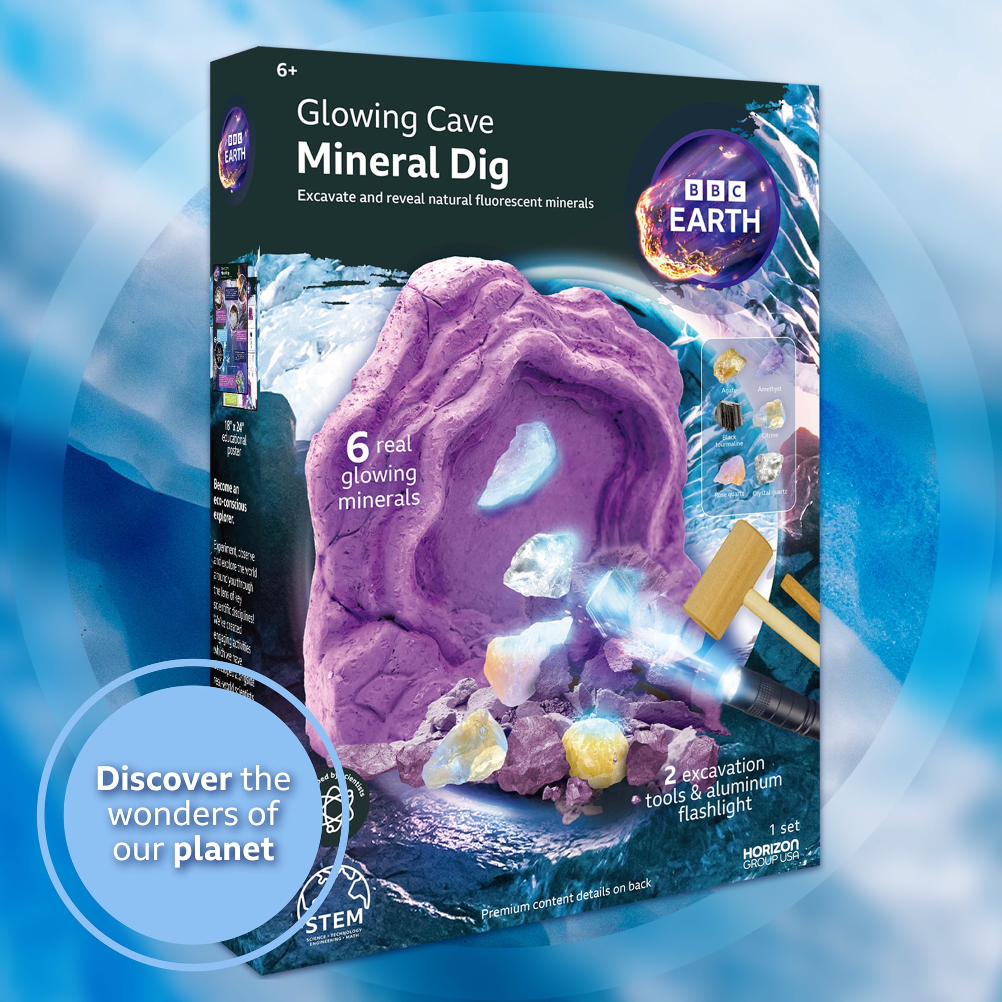 BBC Earth Glowing Cave Mineral Dig Kit, Kids STEM Geology
