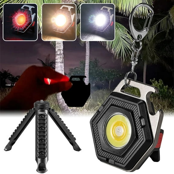MTFun COB Small Flashlight COB Keychain Flashlight Mini Pocket Magnetic Flashlight Bright USB Portable Work Flashlight 7 Light Mode for Fishing Walking