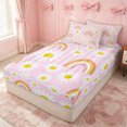 thumbnail image 2 of Erosebridal Daisy Flower Floral Zipper Twin Comforter Sets with Fitted Sheet and 2 Pillowcases for Girls, Boho Pink Rainbow Print Zipper Bedding Set, Pink Reversible, 4-Piece, 2 of 7