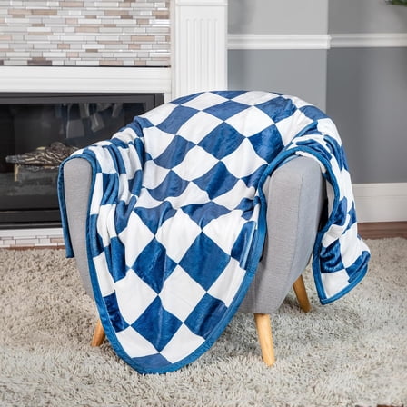 Checkered Blue and White Throw Blanket