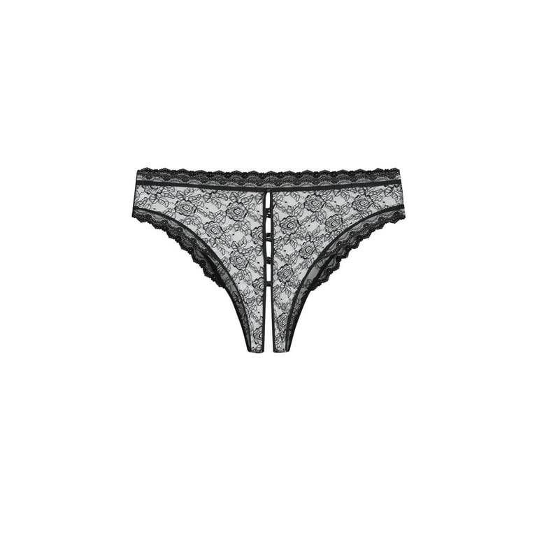 Women's Plus Size Gia Black Lace Crotchless Panty