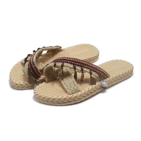 

NECHOLOGY Slippers for Women Size 7 Imitation Woven Flip And Straw Slippers Beach Summer Spring And Suede Slipper Boots for Women Brown 8