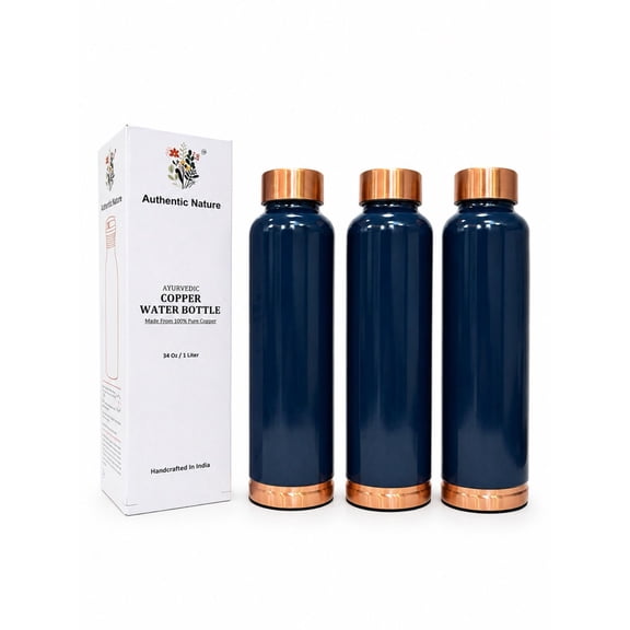 Authentic Nature Copper Water Bottle 900ml | With Anti Oxidant Properities | Provides Health Benefits | Pure Tamba | Blue (Pack of 3 Bottles)