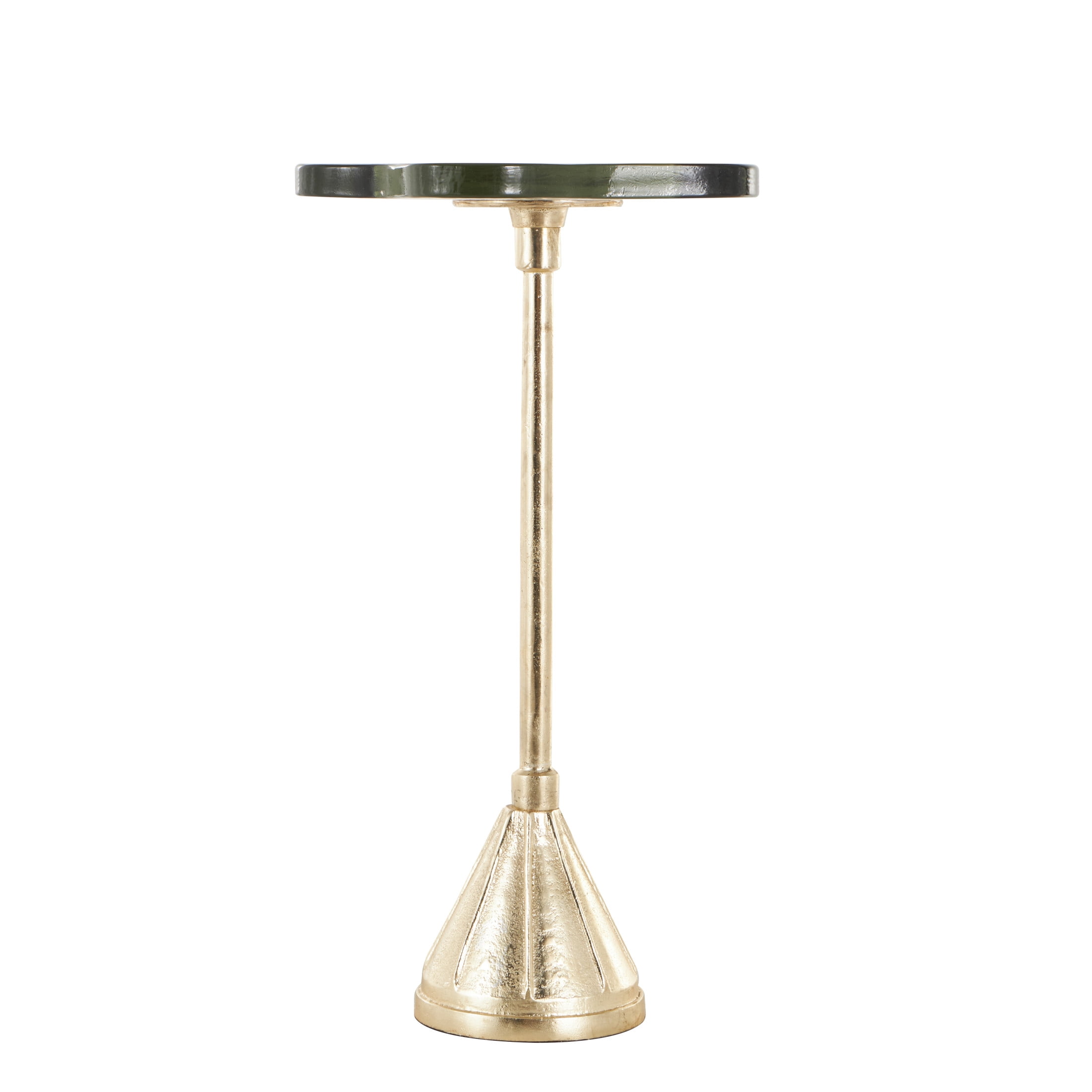 DecMode 11" x 23" Gold Aluminum Metal Pedestal Accent Table with Textured Glass Tabletop, 1-Piece