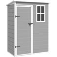 thumbnail image 6 of Techmilly Outdoor Storage Shed 5x3 FT, Resin Garden Shed for Bike, Garbage Can, Tool, Plastic Outside Sheds & Outdoor Storage Storage Box with Lockable Door for Backyard, Patio, Lawn, Grey & White, 6 of 7