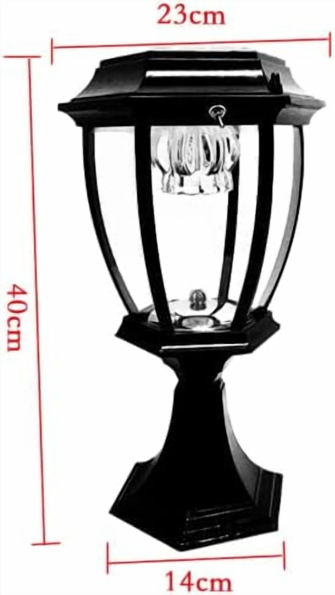 Outdoor Post Solar Light 15.7" H Post Light Fixture Large Exterior Lamp Column Solar Light Lantern with Base Glass Lampshade IP55 Waterproof Pillar Light for Outside(Black)