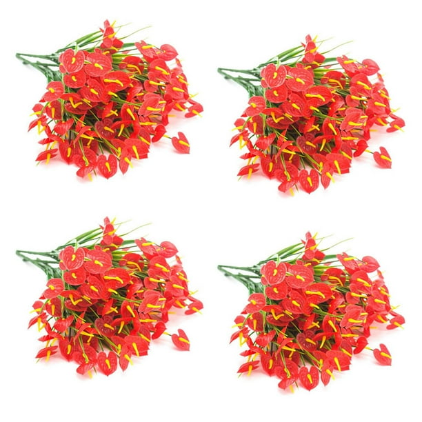 Flores Falsas Artificiales de 16 Racimos Plantas Anturio Falso Arbustos de Plastico Matas Verdor Jardinera Exterior Interior Decoraciones de Casa