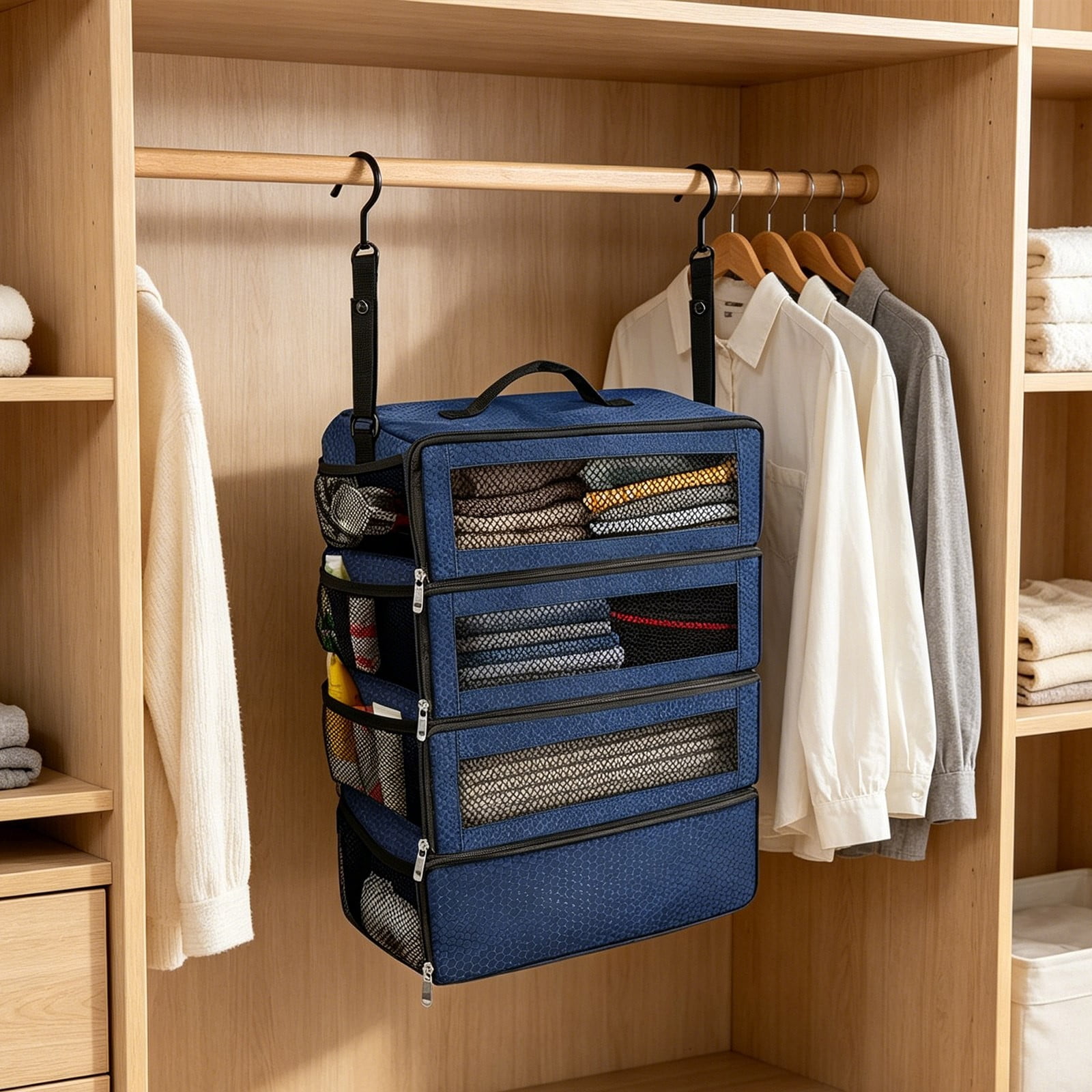 Suitcase Organizer 19.8 Inch Hanging Shelves, Travel Luggage Organizer Portable Packing Cube Closet, Collapsible Travel Organizer for Carry-on Suitcase & Hotel Storage
