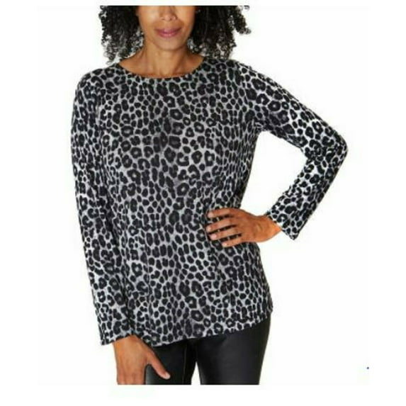 Mario Serrani Ladies' Leopard Print Top (GRAY LEOPARD, L)