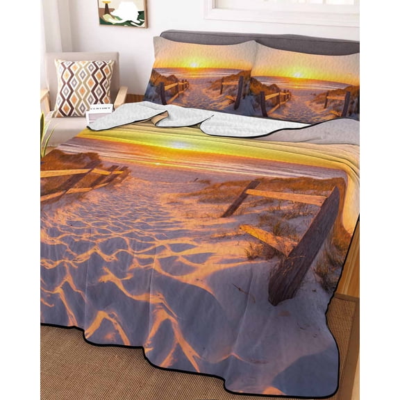 Summer Beach Twin XL Size Down Alternative Comforter, Lightweight Comforter Quilt Bedding Set with Pillow Shams Sunset Nautical Ocean Sea All Seasons Bed Comforter Duvet Insert 68"x98"