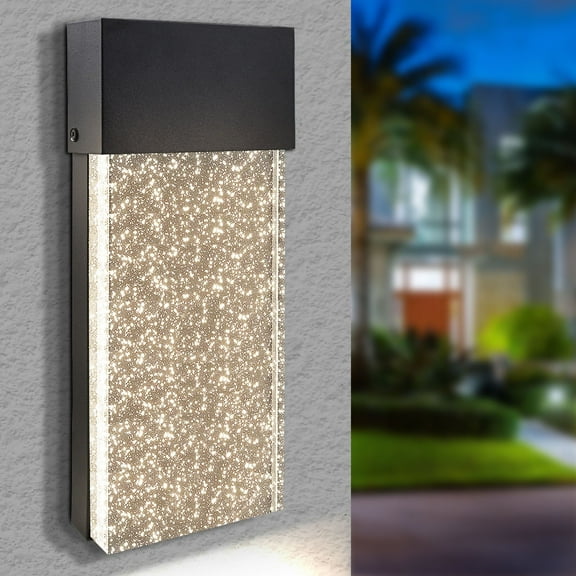 LUXRITE 14-Inch LED Wall Sconce Outdoor Light 3CCT 2000LM, 120V, 20W, Modern Bubble Glass Light ETL Black