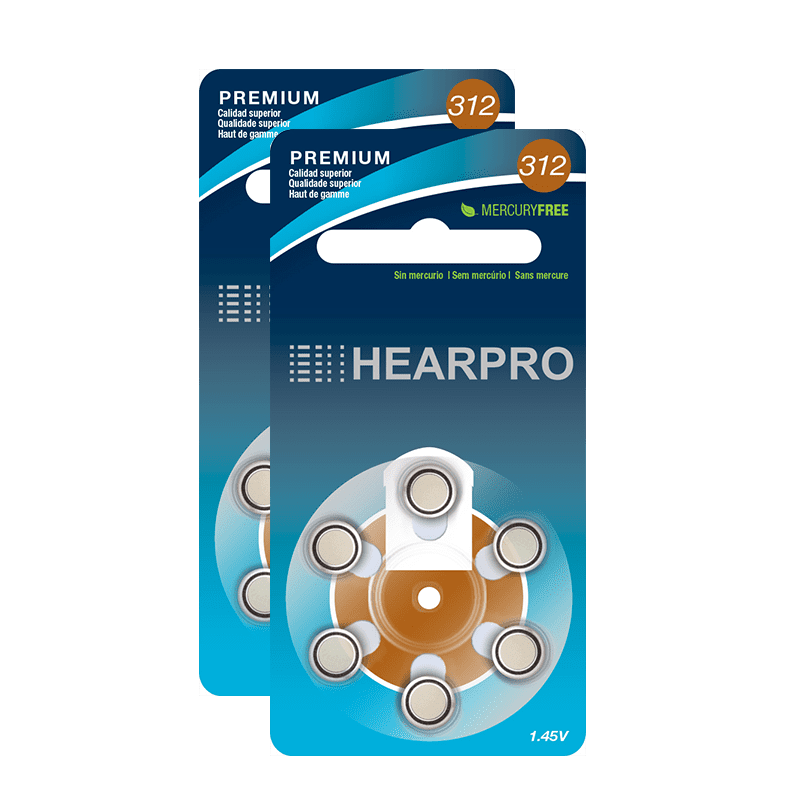 HEARPRO Size 312 LongLasting Hearing Aid Batteries 60 Pack Mercury