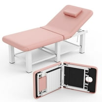 Stationary Massage Table Folding Bed with Backrest for Treatment Table Physical Therapy Table Spa Facial Bed, Metal Frame PU Leather, 30.5"Wx75"L, 660lbs, Pink