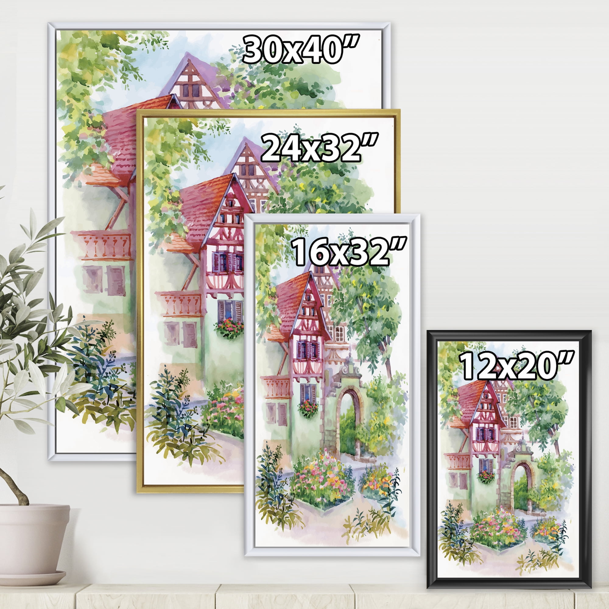 Designart 'Red Rustic House In The Country Side Landscape' Traditional Framed Canvas Wall Art Print
