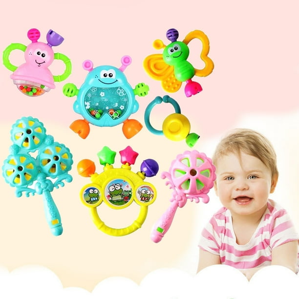 Juego de 7 sonajeros de plástico de colores aleatorios para bebés recién nacidos, sonajeros para bebés, mordedores para niños, cascabeles de mano