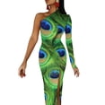 thumbnail image 1 of Unique Peacock Feather Long Dress Female Colorful Print Party Maxi Dress Spring Kawaii Bodycon Dresses Side Split Custom Clothes, 1 of 5