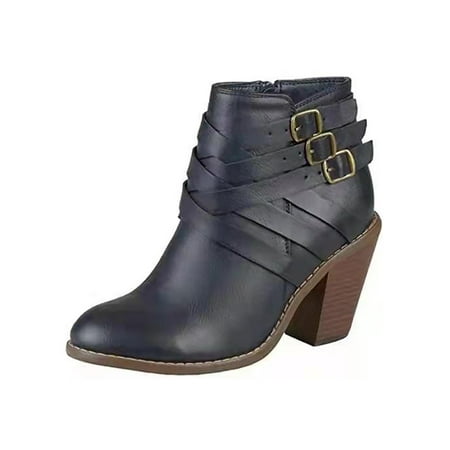 

Lacyhop Women Party Casual Booties Slip Resistant Belt Anti-Slip Pointed Toe Ankle Boots Black 5.5