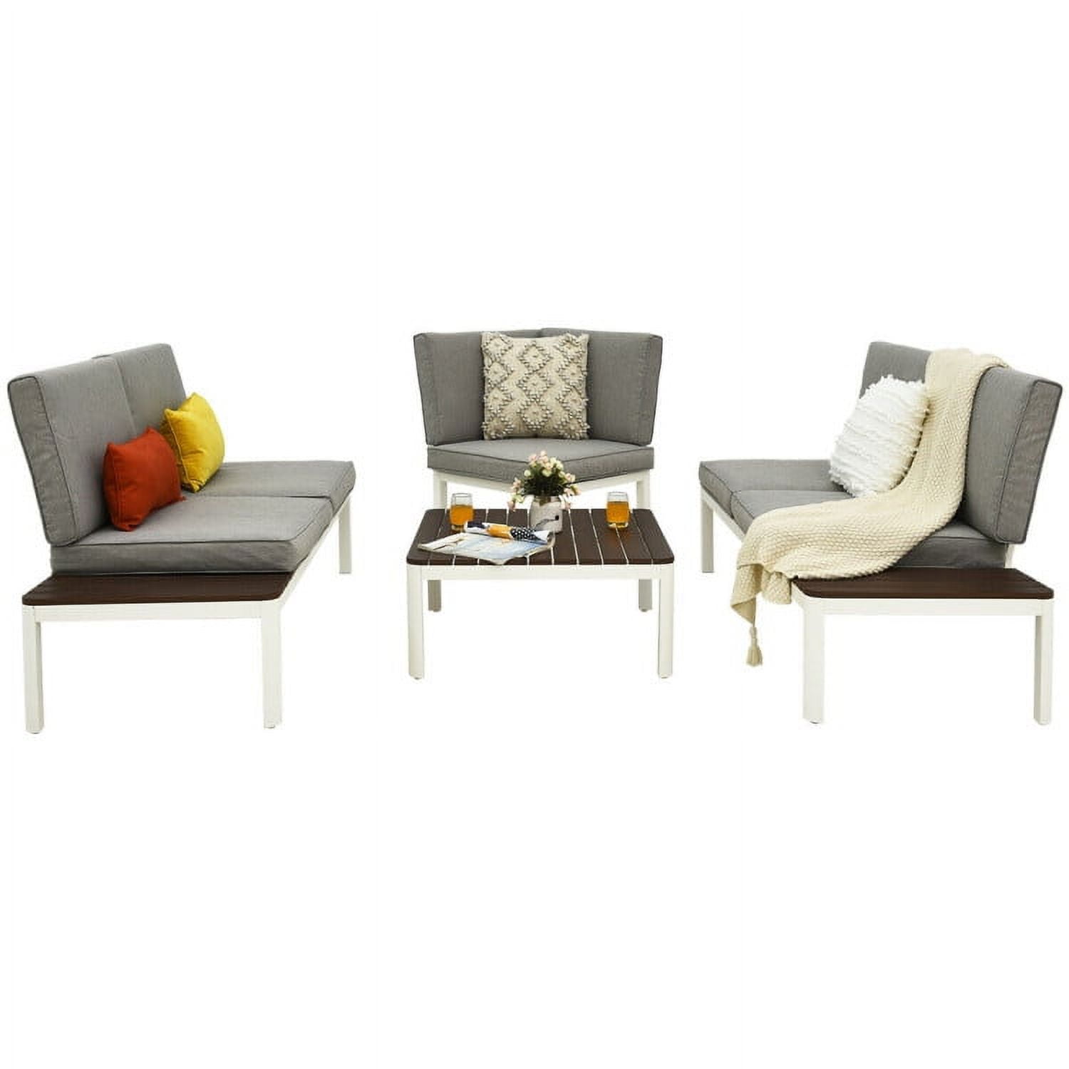 Aimee Lii 4 Pieces Patio Furniture Set, Aluminum Frame Cushioned Sofa, Small Patio Set, Gray Aimee Lii 4 Pieces Patio Furniture Set, Aluminum Frame Cushioned Sofa, Small Patio Set, Gray