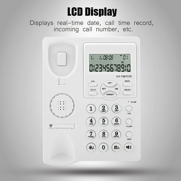 Téléphone Fixe Filaire, Téléphone Filaire avec Date en Temps Réel et Haut-Parleur, Alarme 3 Groupes ABS pour Maisons et Bureaux