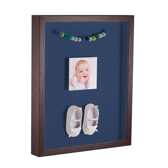 ArtToFrames 22x28 Inch Shadow Box Picture Frame, with a Verlinga Brown 1 Wide Shadowbox frame and Delft Blue Mat Backing (4656)