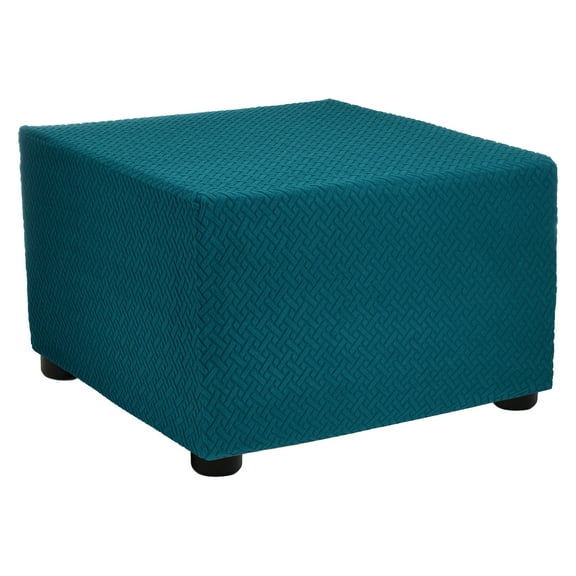 Twill Stretch Ottoman Cover Square Fit Length 23"-27", Medium, Teal