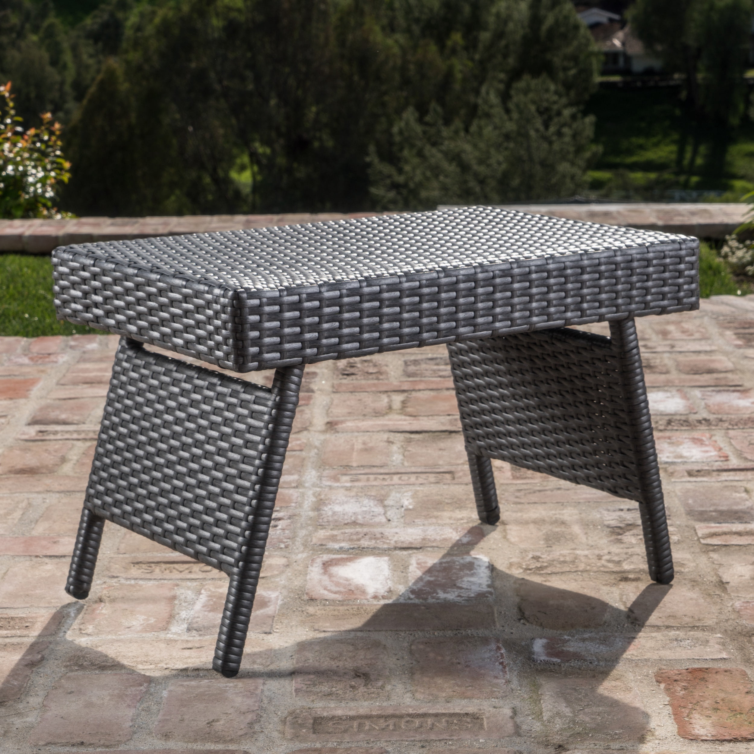 Lawson Outdoor Wicker Arm Chaise Lounges with Wicker Side Table, Set of 2, Grey