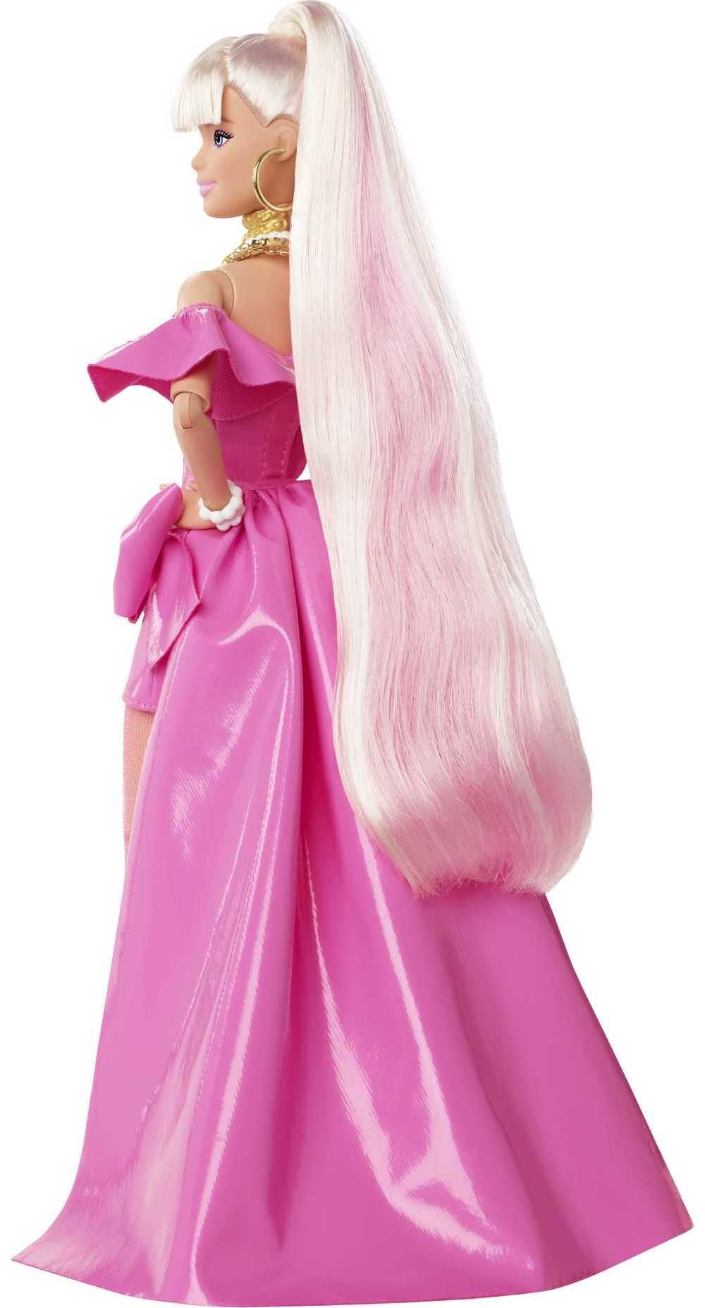 Barbie Extra Fancy Doll with Extra Long Blond Hair & Blue Eyes in Pink  Glossy Gown with Accessories 