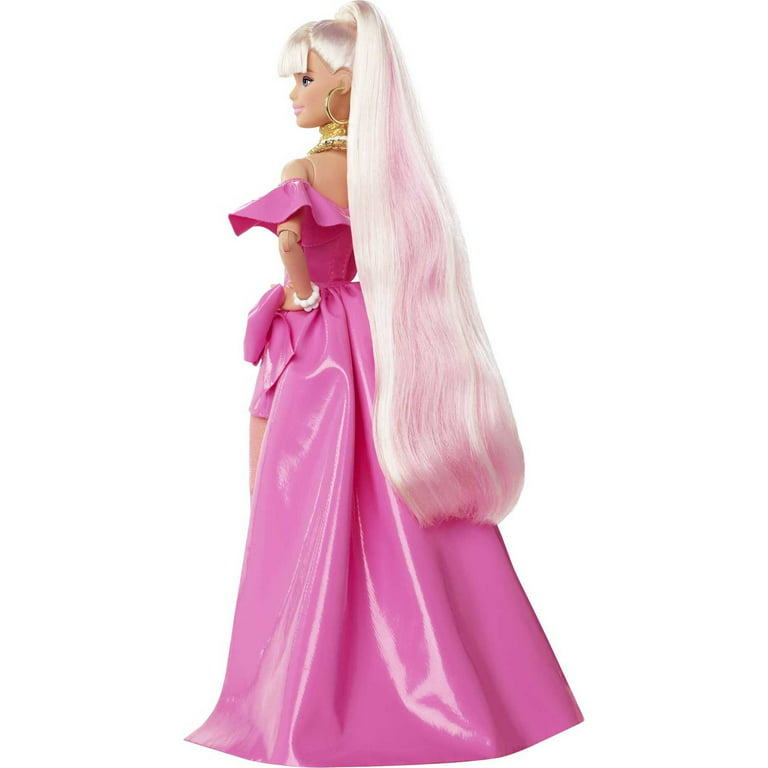 Barbie Extra Fancy Doll in Pink Glossy High-Low Gown, with Pet Puppy,  Extra-Long Hair & Accessories, Flexible Joints, Toy for 3 Year Olds & Up