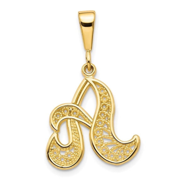Diamond2Deal 14k Yellow Gold Polished Script Filigree Letter A Initial Pendant for Women (L- 0.75 inch, W- 0.7 inch)