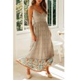 thumbnail image 2 of Vestido con estampado floral y cuello en V para mujer Vestido elegante con tirantes finos y cintura elástica a media pierna para citas Beige L, 2 of 6