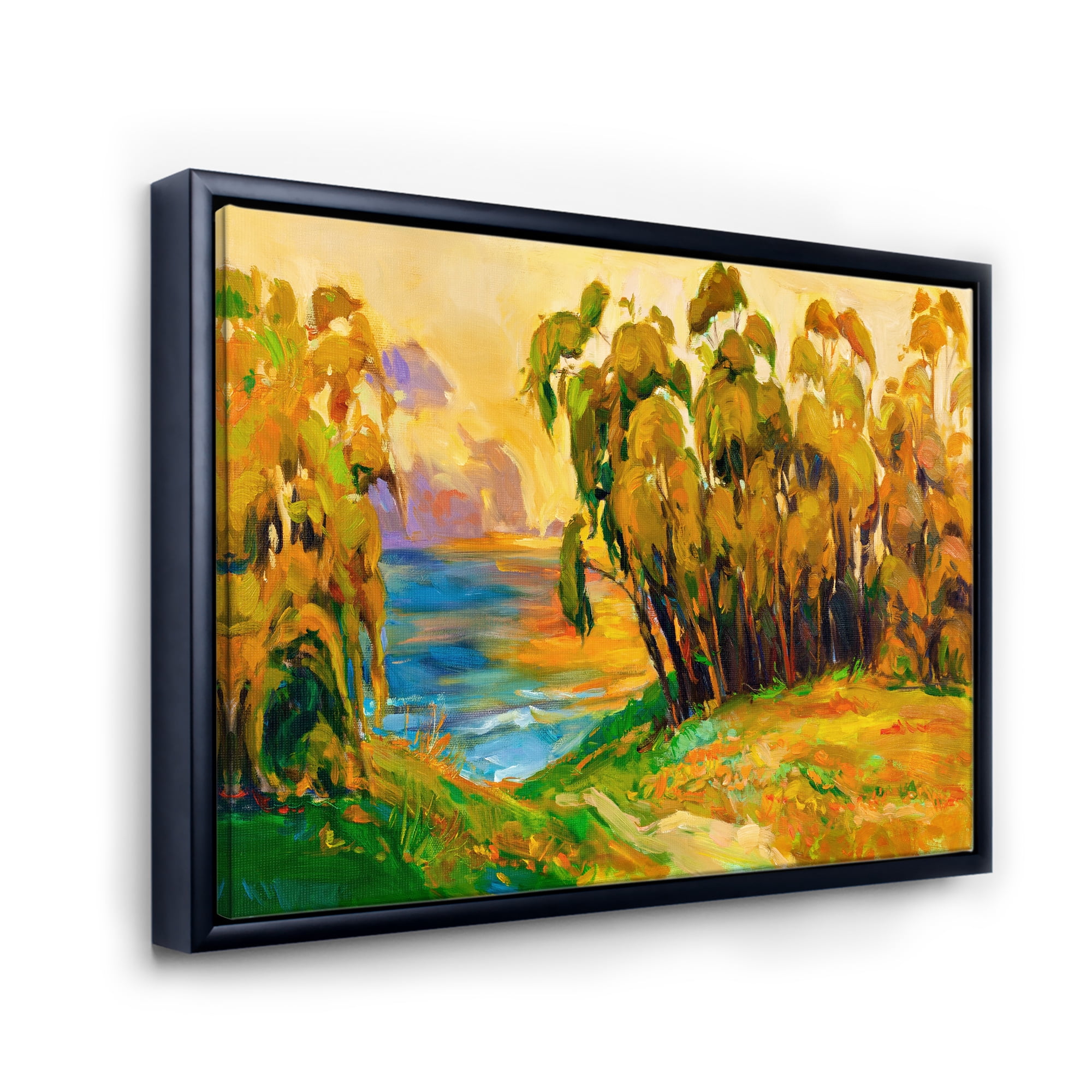 Designart 'Brown Trees By The Riverside During Evenign Glow' Traditional Framed Canvas Wall Art Print