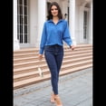 thumbnail image 4 of Blusa Elegante de Larga para Mujer, Estilo Informal, con Cuello Abotonado y Plisada Al Frente. Azul XXL, 4 of 10