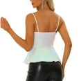 thumbnail image 3 of INSPIRE CHIC Women's Top Sequin Cami Spaghetti Strap V Neck Sparkle Ruffles Peplum Tops L Holographic White, 3 of 6