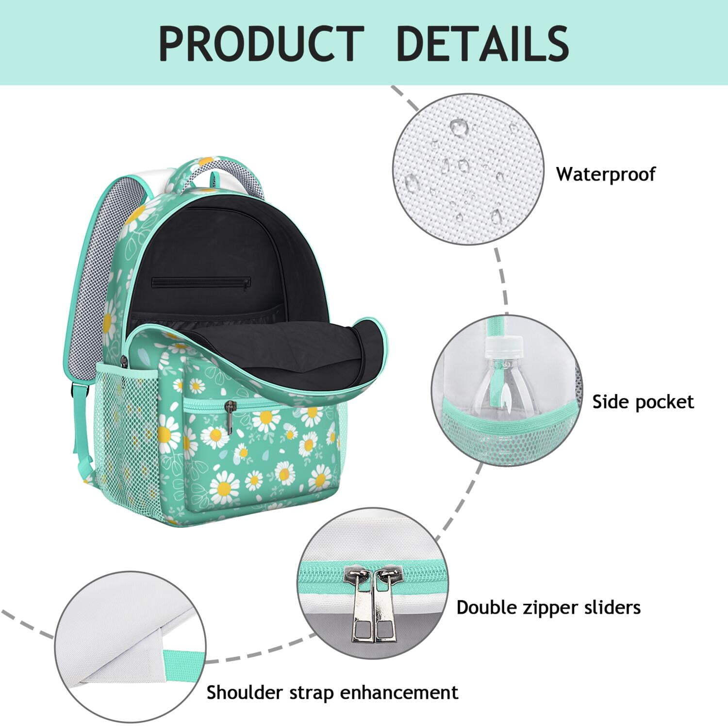 Spring Floral Daisy Backpack - Vintage Boho Design & Breathable for All-Day Comfort