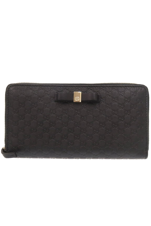 Pre-Owned Gucci Microguccissima Ribbon 388680 Black Round Zip Long Wallet 0731GUCCI