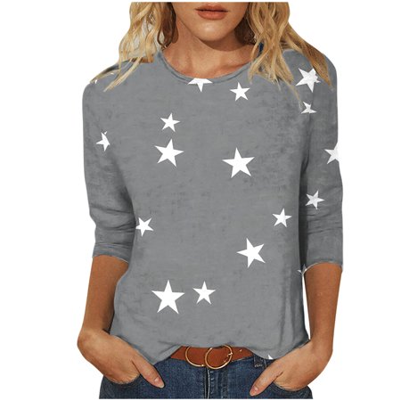 Boho Tops for Women Classic Floral Print 3/4 Sleeve Round Neck Blouse Tees Tshirts Fall Tops My Items