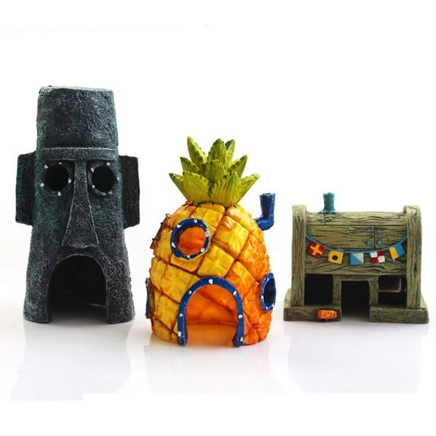 Decoraciones para peceras de Bob Esponja, adornos para acuario, casa para peces, cueva para peces, refugio escondido para castillo