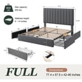 thumbnail image 5 of Amolife Full Size Bed Frame, Platform Bed with Adjustable Velvet-Wrapped Headboard and 4 Storage Drawers, No Box Spring Required, Gray, 5 of 14